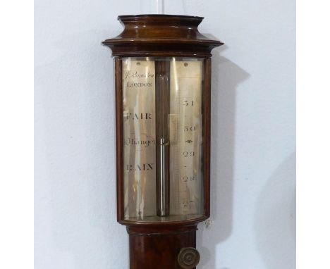 A good George III Mahogany bowfront Stick Barometer, signed J Ramsden, London, circa 1790, concealed mercury tube with a sing