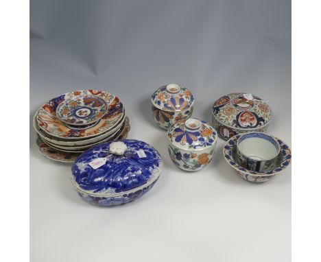 A quantity of antique Japanese Imari and Arita Wares, to comprise a matched pair of 19thC Japanese verte-imari Soup Bowls and