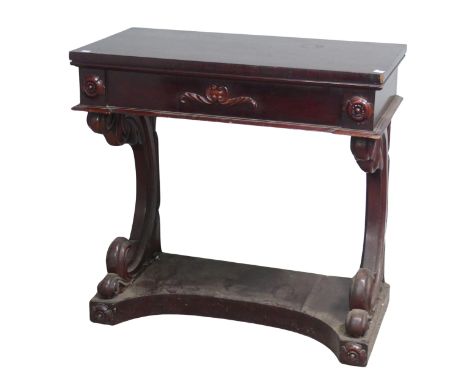 A Victorian mahogany console Table, rectangular top raised on carved cabriole supports, W 82 cm x H 78 cm x D 41 cm.&nbsp; 