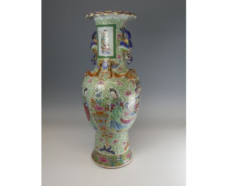 A late 19thC Chinese canton famille rose porcelain baluster Vase, of large proportions, decorated profusely in colourful enam