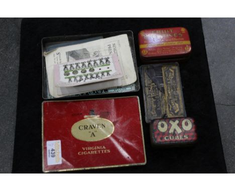 Three vintage tins, one containing a miniature pack of playing cards  
