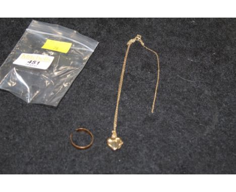 9ct gold chain and locket, weight 2.8 grams &amp; a scrap gold ring weight 1.9 grams (hallmark eligible) 