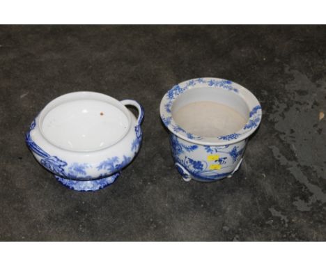 Blue and white tureen and planter 