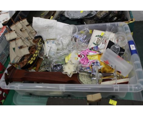 Box of glassware, barometer, ship model etc