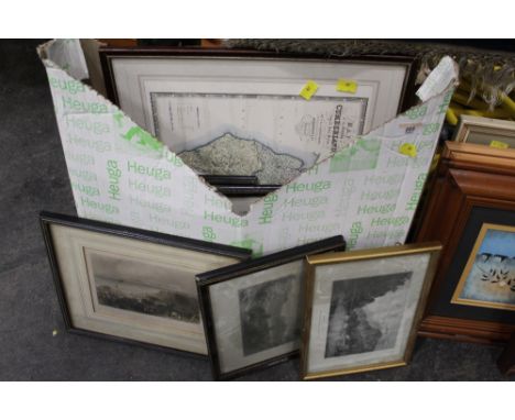 Vintage map of Cumberland, five Victorian prints of Workington, St Bees Head, Keswick, St Bees College and The Solway