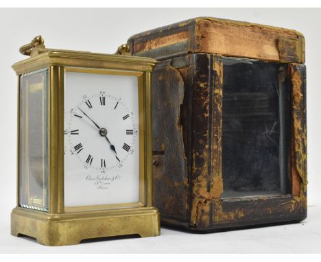 Charles Frodsham &amp; Co., Paris - a late 19th / early 20th century brass carriage clock in leather case. The clock having a