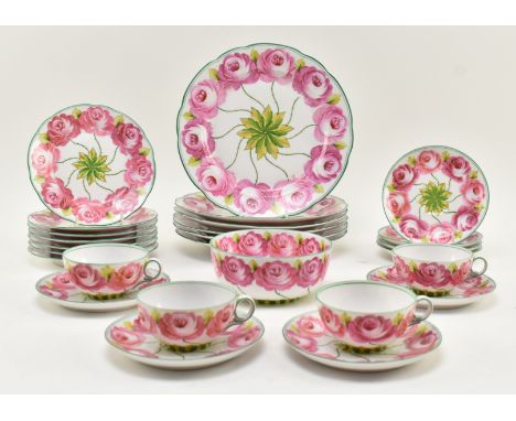 Saxe - an early 20th century circa 1920 hand painted German porcelain part dinner service. Each piece decorated with central 