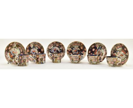 An harlequin set of six late 19th century circa 1880s / 90s Royal Crown Derby Imari pattern hand painted porcelain tea and co