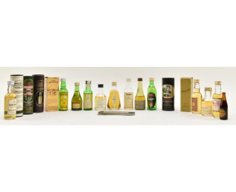 A collection of miniature Old Scotch Whisky bottles. The lot to include a 10 years old Laphroaig unblinded malt Scotch Whisky