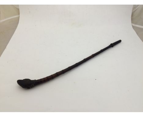 A 19th C Chinese opium pipe with applied metal butterflies to bowl