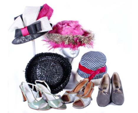 A collection of ladies vintage accessories, including: hats, gloves, scarves, shoes and miscellaneous accessories
