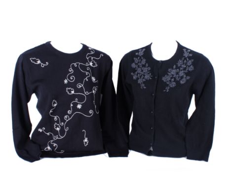 A collection of vintage knitwear, comprising: a bright green Pringle cardigan, a late 1950s/early 1960s fully fashioned black
