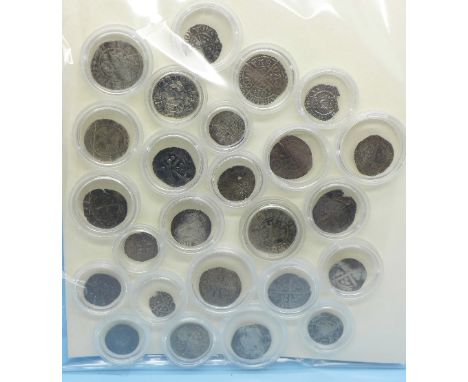 Twenty-five early hammered silver coins including Elizabeth I and one cut