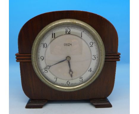 A Smiths walnut cased mantel clock