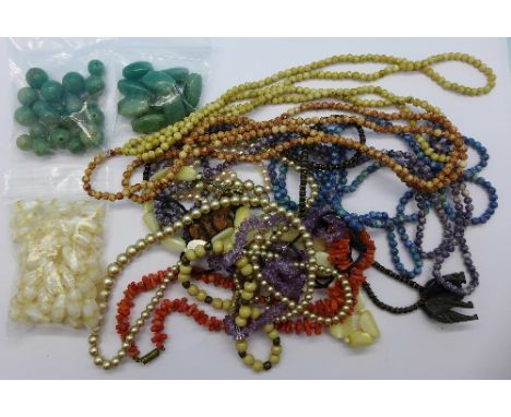 Necklaces including coral and mother of pearl