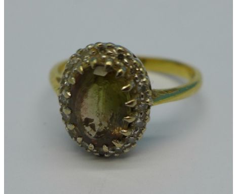 An 18ct gold, citrine and diamond ring, 3.4g, M