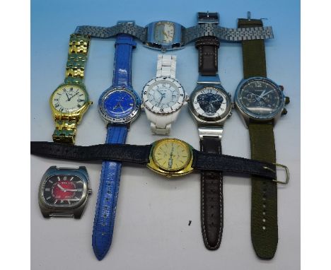 Wristwatches comprising Sully Special automatic, Russian, Limit, Sekonda, Swatch chronograph, Legend and two Fossil