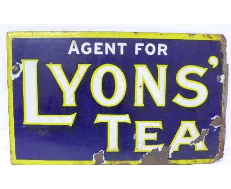 A Lyons Tea enamel sign, 38cm x 22cm, a/f
