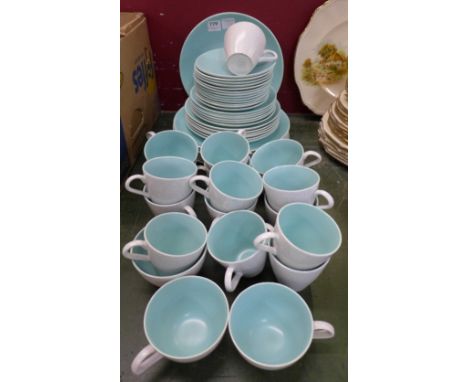 A Poole Pottery turquoise and grey dinner service