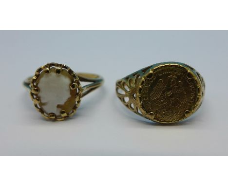 Two 9ct gold rings, 4g, M and P