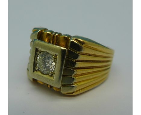 A yellow metal and diamond ring, 10.5g, M, approximately 0.45 carat diamond weight