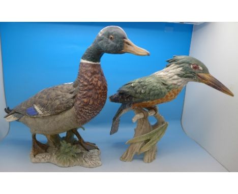 A Goebel model mallard and kingfisher both signed Bochmann, kingfisher a/f, height of mallard 26.5cm