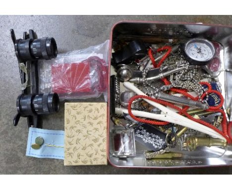 A bosun's whistle, compass, ivory glove stretchers, etc.