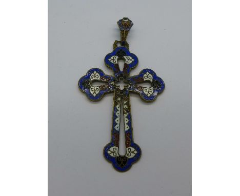 An enamel cross pendant, 60mm x 42mm