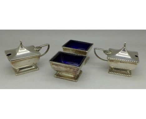A four piece silver cruet set, two liners a/f, 189g without liners