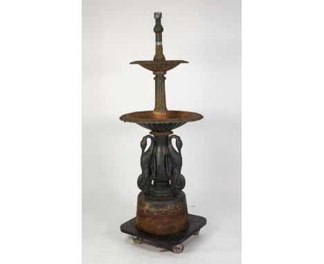 CAST IRON TWO TIER GARDEN WATER FOUNTAIN, comprising of two graduated bowls supported by three birds to the circular base, 66