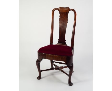 QUEEN ANNE PERIOD, PROBABLY BLACK WALNUT (juglans nigra) SINGLE DINING CHAIR with rounded uprights and vase shape splat, cart