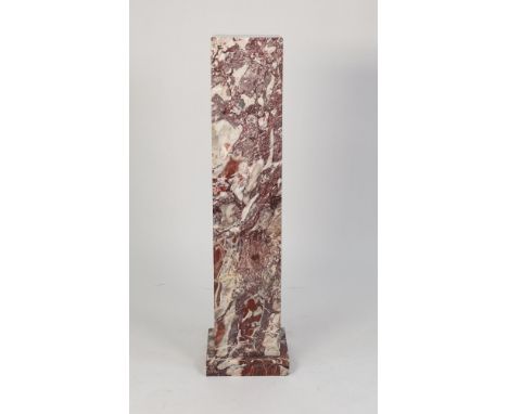 SOLID ROJO LEVANTE MARBLE PLINTH, of oblong form, with square base, 39 ½? (100.3cm) high overall, the column, 8? (20.3cm) squ