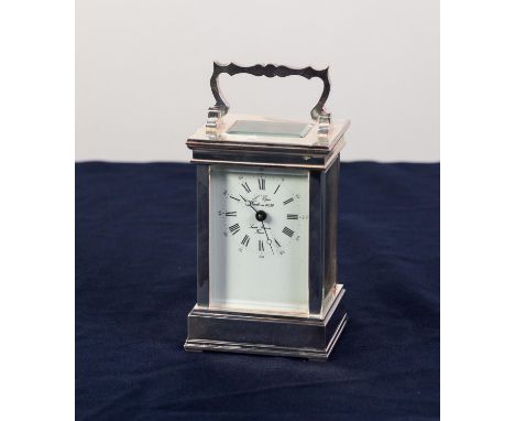 20th CENTURY FRENCH SILVER PLATED CASED CARRIAGE CLOCK, the dial inscribed 'L'Epee, Sainte Luxanne, France' 6in (15cm) high 