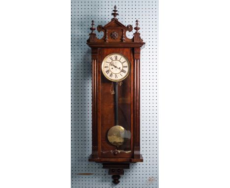 GUSTAV BECKER, LATE NINETEENTH/ EARLY TWENTIETH CENTURY WALNUT VIENNA WALL CLOCK, the 8? two part Roman dial with subsidiary 