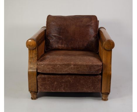 MODERN THREE PIECE DOUBLE CANED BERGERE SUITE, comprising: TWO SEATER SETTEE and PAIR OF EASY ARMCHAIRS, of typical form with