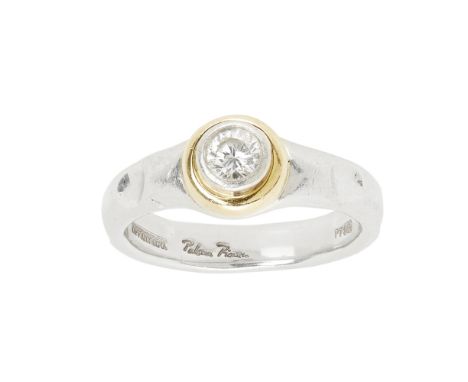 A diamond solitaire ring, Paloma Picasso for Tiffany and Cocollet set with a round brilliant cut diamond, to a plain platinum