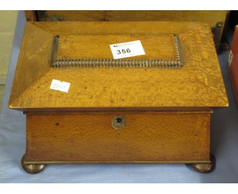 19th Century burr oak sarcophagus shaped tea caddy.