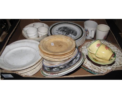 Tray of assorted china to include Shelley china cups and saucers on a white and gilt ground, Gerald Swan collectors plates, o