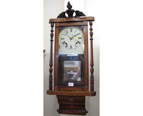 19th Century parquetry and marquetry inlaid two train wall clock.