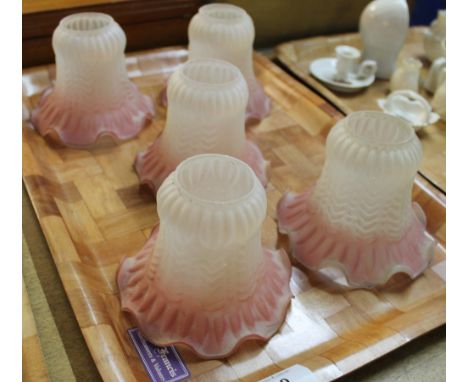 Set of five frosted glass frilled light shades (5)