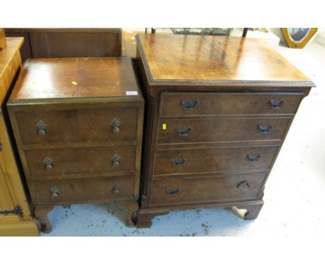 Small 20th Century walnut straight front chest of four drawers on bracket feet together with another similar walnut chest of 