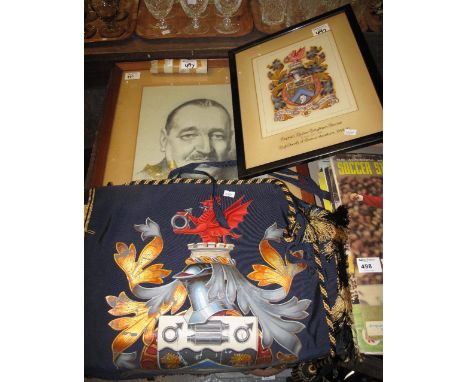A framed armorial bearing for Captain Hector Leighton Davies, High Sheriff of Carmarthenshire, 1956-'57, together with his fa