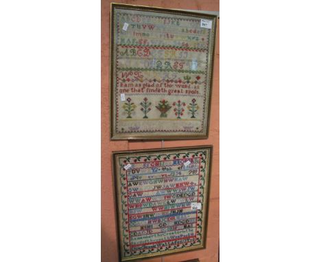 Two framed tapestry samplers.  19th Century (2)