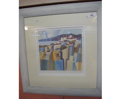 M. Donald, 'Sea Village 3', limited edition coloured print signed in pencil by the artist.  Framed and glazed.