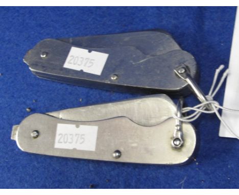 Two similar James Thompson and James Hall stainless steel British Army issue clasp knives.  1955 & 1971. (2)