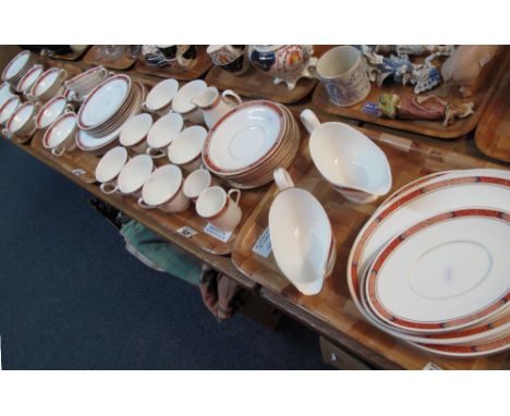Four trays of Royal Worcester fine bone china beaufort pattern tea and dinnerware items comprising teacups and saucers, two h