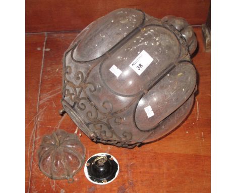 20th Century glass and wirework pendant light fitting. 