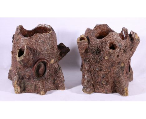 Pair of ceramic tree stump planters, 24cm high