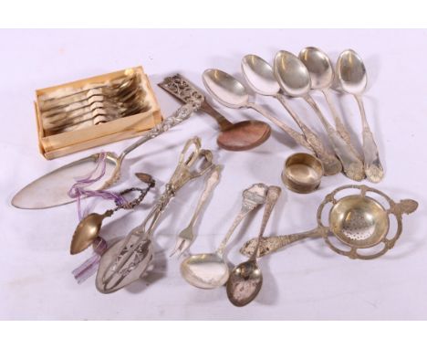 Norwegian 830 grade silver including cake slice, asparagus servers, set of six teaspoons caddy spoon etc including makers myl