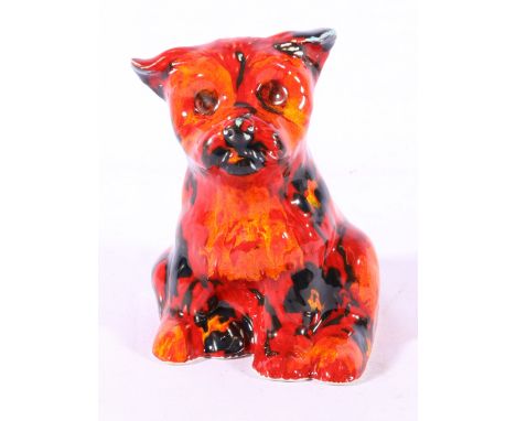 AHAP Anita Harris Art Pottery of Stoke on Trent dog modelled seated with vibrant red orange glaze, bears Anita Harris signatu